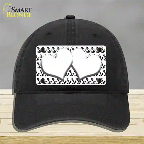 White Black Anchor White Heart Center Novelty License Plate Hat Unconstructed Cotton / Black