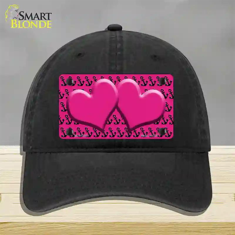 Pink Black Anchor Pink Heart Center Novelty License Plate Hat Unconstructed Cotton / Black