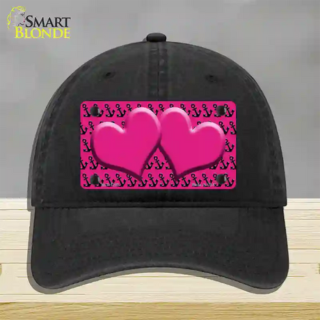 Pink Black Anchor Pink Heart Center Novelty License Plate Hat Unconstructed Cotton / Black