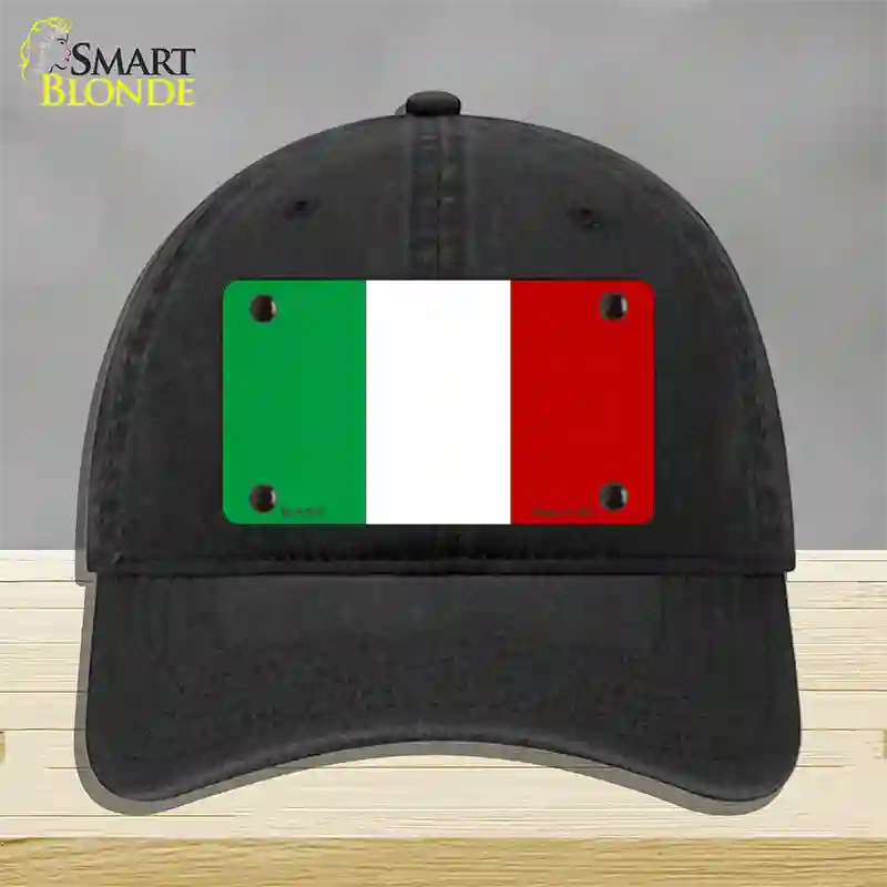 Italy Flag Novelty License Plate Hat Unconstructed Cotton / Black