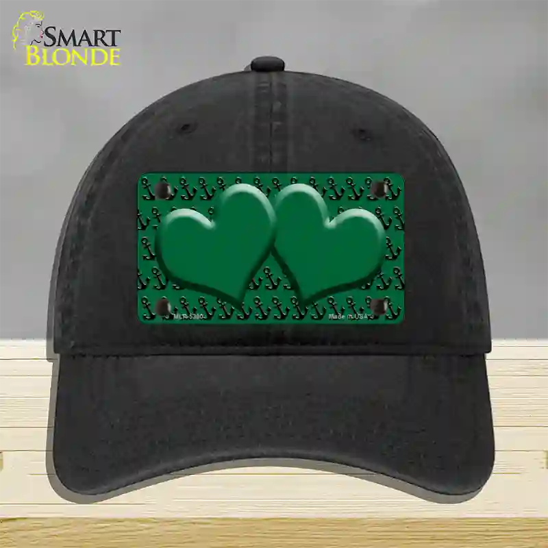 Green Black Anchor Green Heart Center Novelty License Plate Hat Unconstructed Cotton / Black