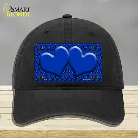 Blue Black Anchor Blue Heart CenterNovelty License Plate Hat Unconstructed Cotton / Black