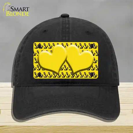 Yellow Black Anchor Yellow Heart Center Novelty License Plate Hat Unconstructed Cotton / Black