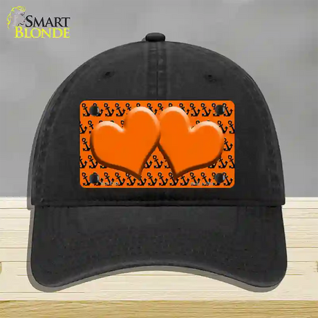 Orange Black Anchor Orange Heart Center Novelty License Plate Hat Unconstructed Cotton / Black