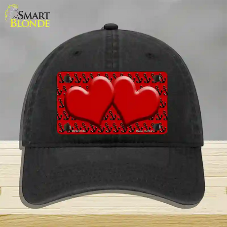 Red Black Anchor Red Heart Center Novelty License Plate Hat Unconstructed Cotton / Black