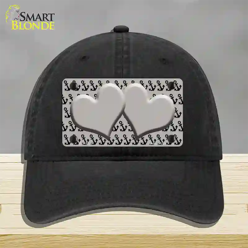 Grey Black Anchor Grey Heart Center Novelty License Plate Hat Unconstructed Cotton / Black