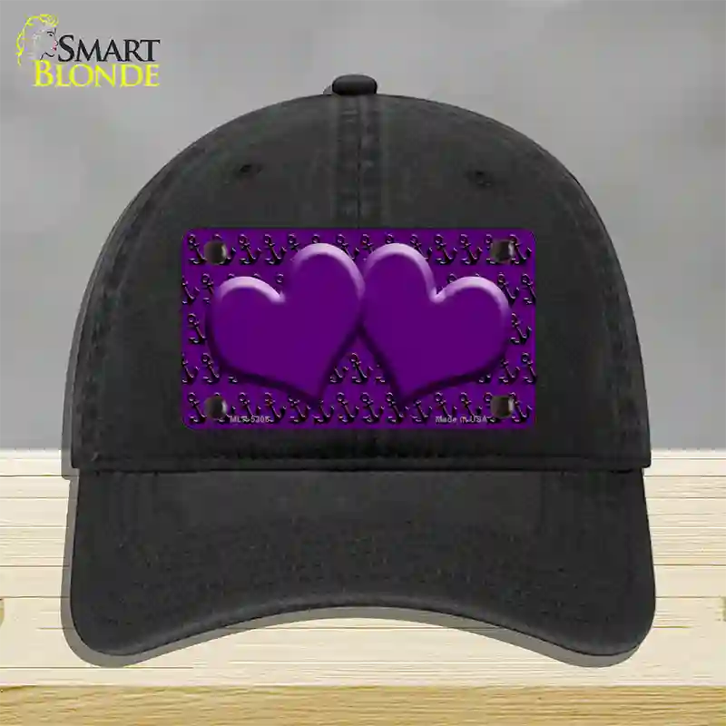 Purple Black Anchor Purple Heart Center Novelty License Plate Hat Unconstructed Cotton / Black