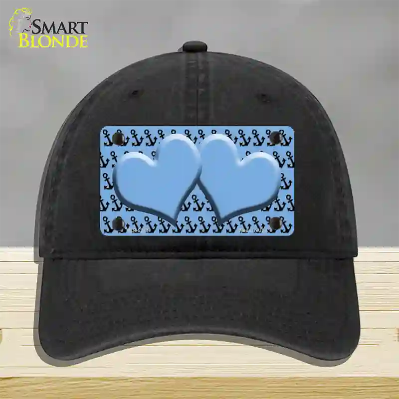 Light Blue Black Anchor Light Blue Heart Center Novelty License Plate Hat Unconstructed Cotton / Black