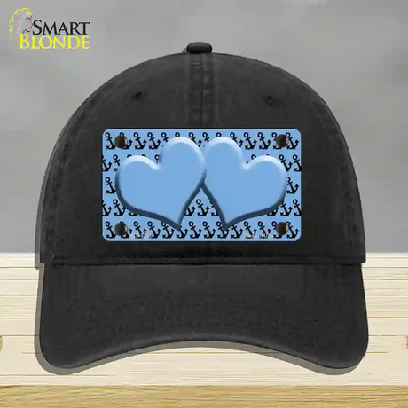 Light Blue Black Anchor Light Blue Heart Center Novelty License Plate Hat Unconstructed Cotton / Black