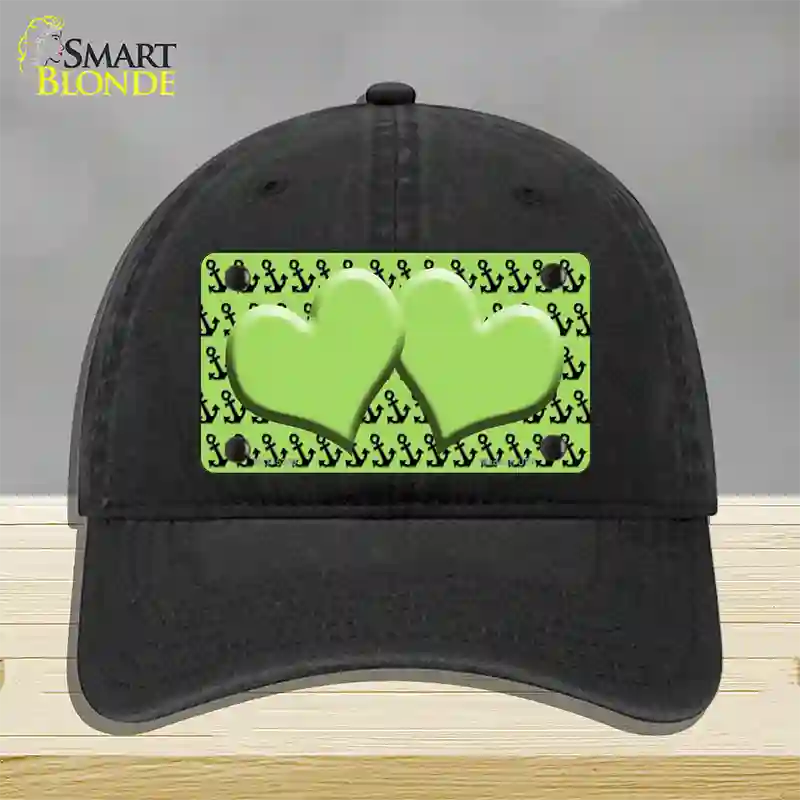 Lime Green Black Anchor Lime Green Heart Center Novelty License Plate Hat Unconstructed Cotton / Black