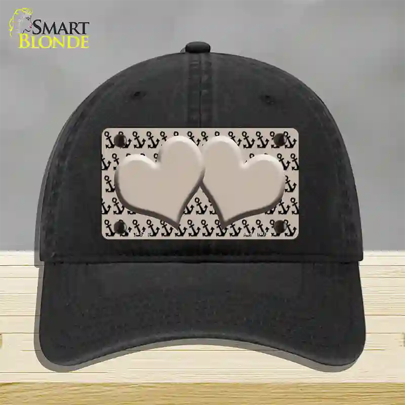 Tan Black Anchor Tan Heart Center Novelty License Plate Hat Unconstructed Cotton / Black