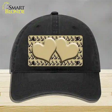 Gold Black Anchor Gold Heart Center Novelty License Plate Hat Unconstructed Cotton / Black