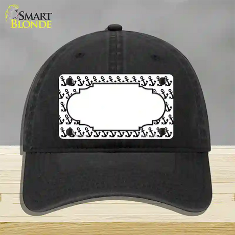 White Black Anchor Scallop Center Novelty License Plate Hat Unconstructed Cotton / Black