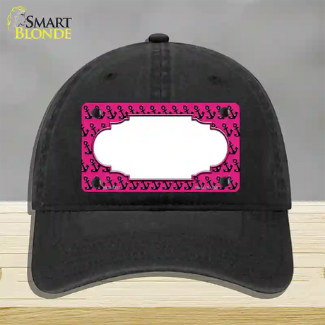 Pink Black Anchor Scallop Center Novelty License Plate Hat Unconstructed Cotton / Black