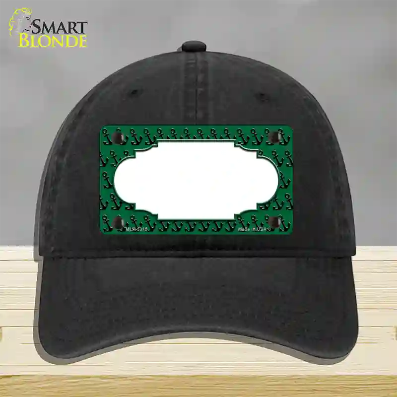 Green Black Anchor Scallop Center Novelty License Plate Hat Unconstructed Cotton / Black