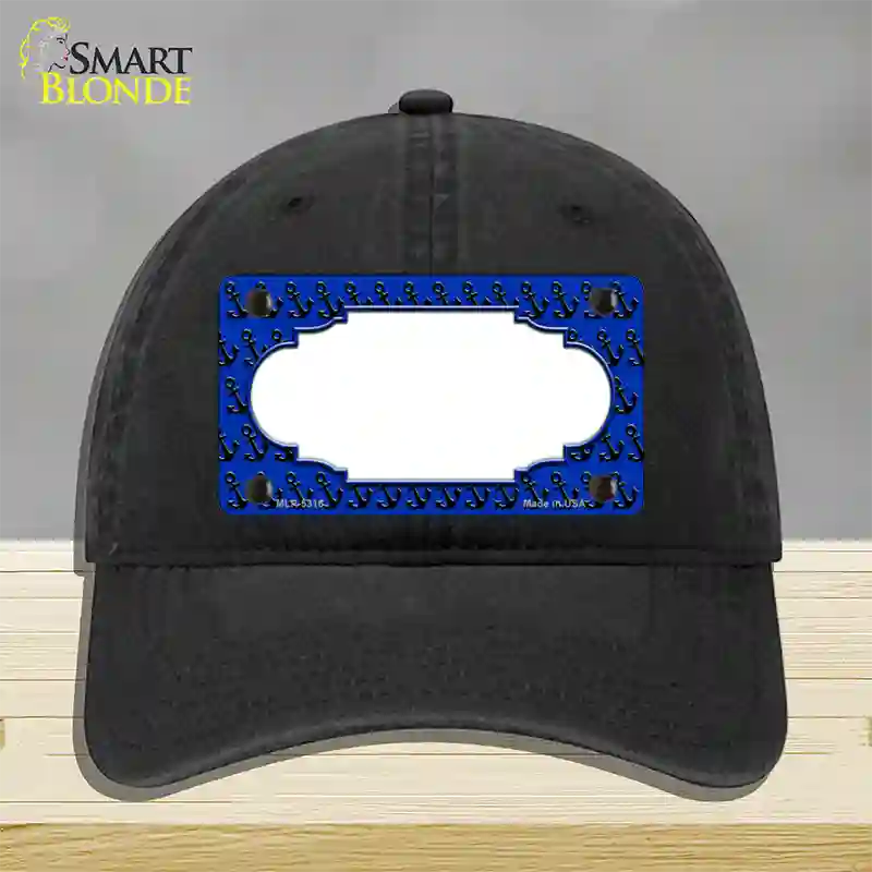 Blue Black Anchor Scallop Center Novelty License Plate Hat Unconstructed Cotton / Black