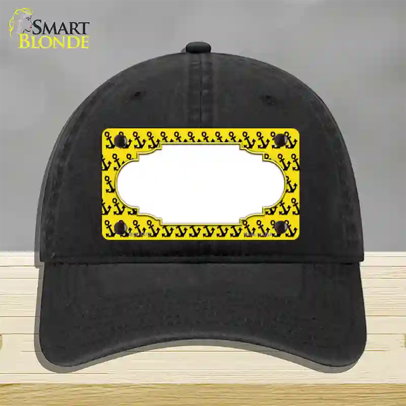 Yellow Black Anchor Scallop Center Novelty License Plate Hat Unconstructed Cotton / Black