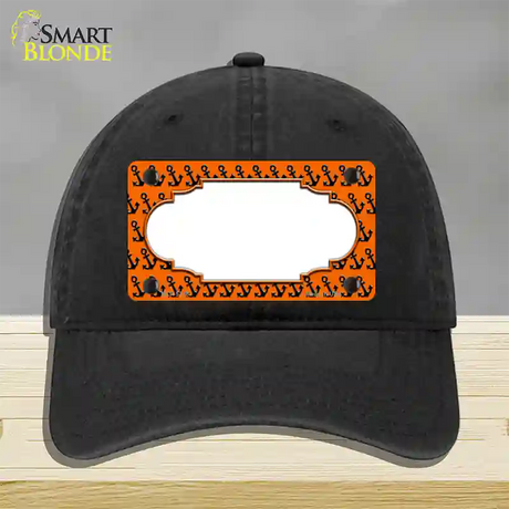 Orange Black Anchor Scallop Center Novelty License Plate Hat Unconstructed Cotton / Black