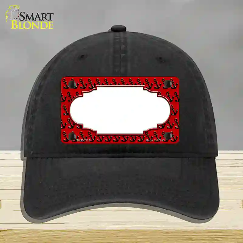 Red Black Anchor Scallop Center Novelty License Plate Hat Unconstructed Cotton / Black