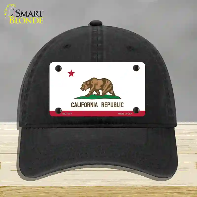 California State Flag Novelty License Plate Hat Unconstructed Cotton / Black