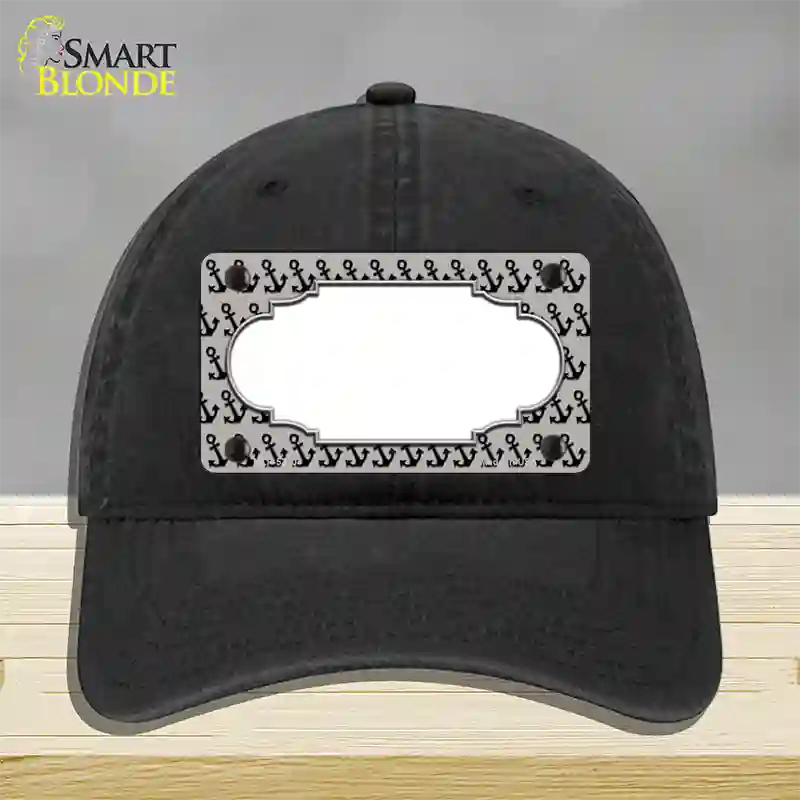 Grey Black Anchor Scallop Center Novelty License Plate Hat Unconstructed Cotton / Black