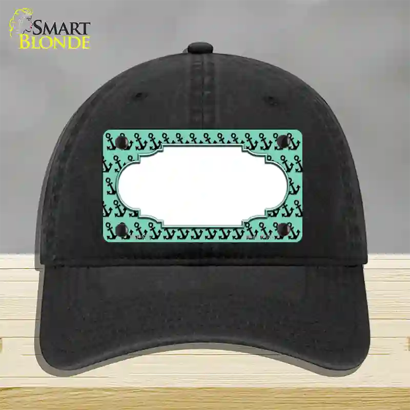 Mint Black Anchor Scallop Center Novelty License Plate Hat Unconstructed Cotton / Black