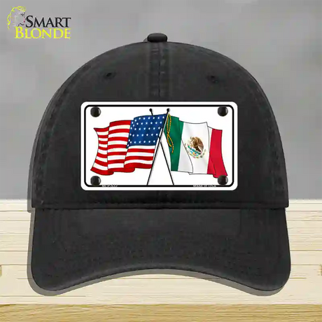 United States Mexico Flag Novelty License Plate Hat Unconstructed Cotton / Black