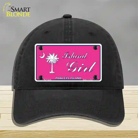 Island Girl Pink Novelty License Plate Hat Unconstructed Cotton / Black