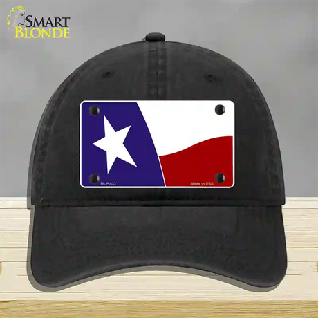 Texas State Flag Waving Novelty License Plate Hat Unconstructed Cotton / Black