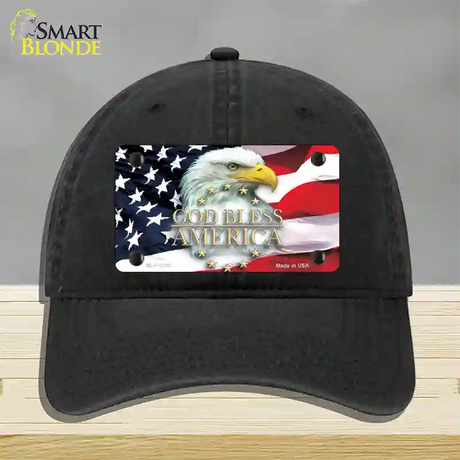 God Bless America Eagle Novelty License Plate Hat Unconstructed Cotton / Black