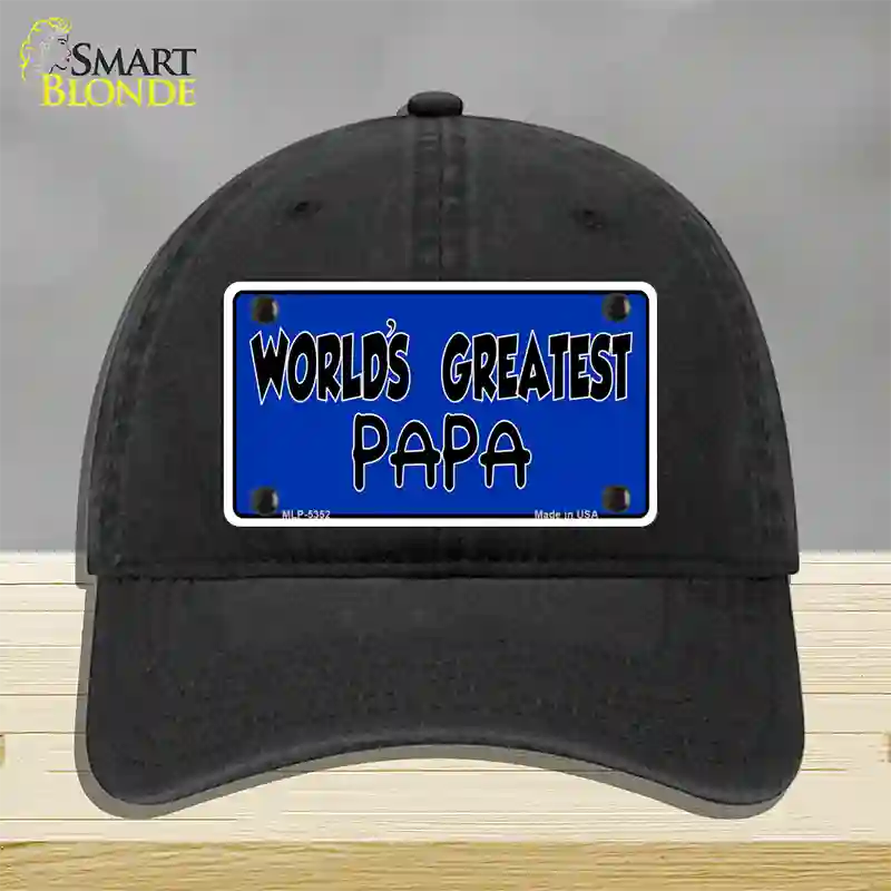 Worlds Greatest PaPa Novelty License Plate Hat Unconstructed Cotton / Black