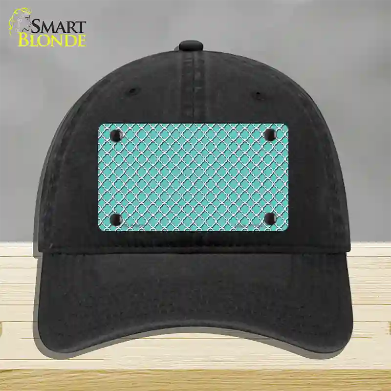 Tiffany Blue White Quatrefoil Novelty License Plate Hat Unconstructed Cotton / Black