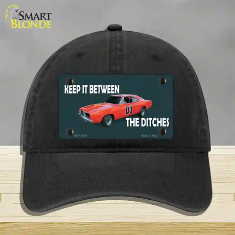 Between The Ditches Novelty License Plate Hat Unconstructed Cotton / Black