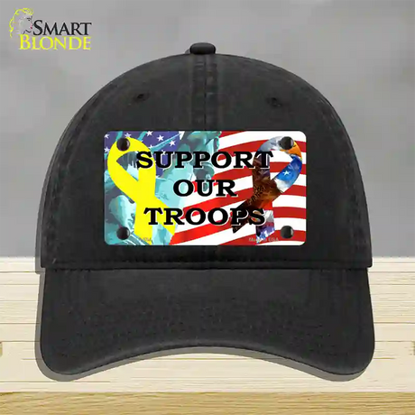 Support Our Troops Ribbon Novelty License Plate Hat Unconstructed Cotton / Black