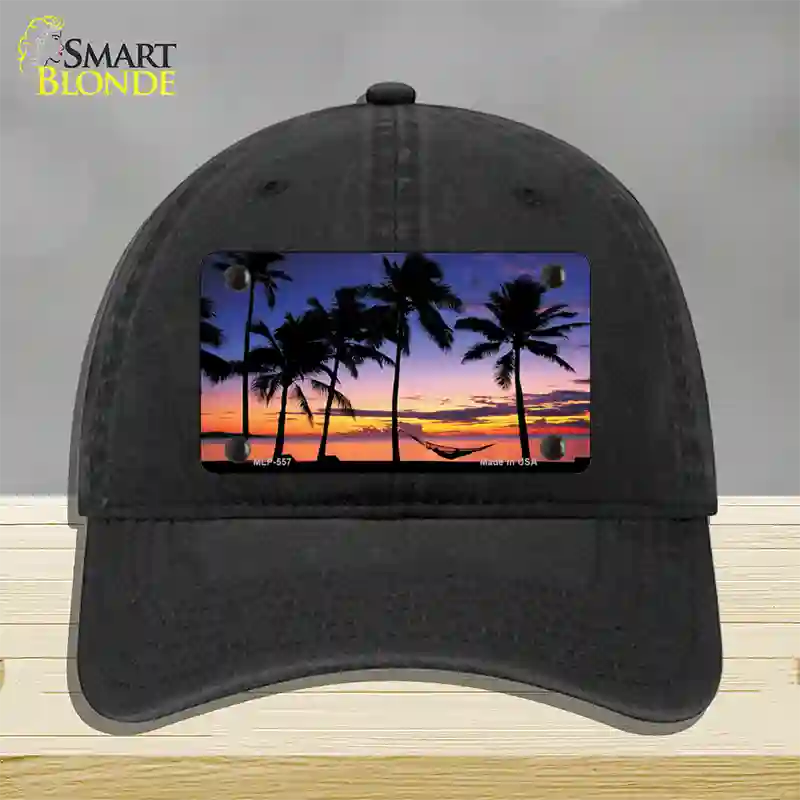 Sunset Hammock Novelty License Plate Hat Unconstructed Cotton / Black