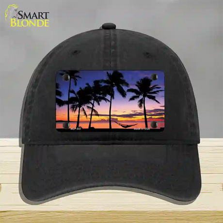 Sunset Hammock Novelty License Plate Hat Unconstructed Cotton / Black