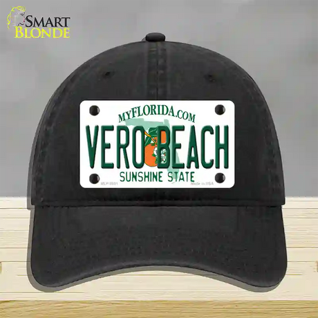 Vero Beach Florida Novelty License Plate Hat Unconstructed Cotton / Black