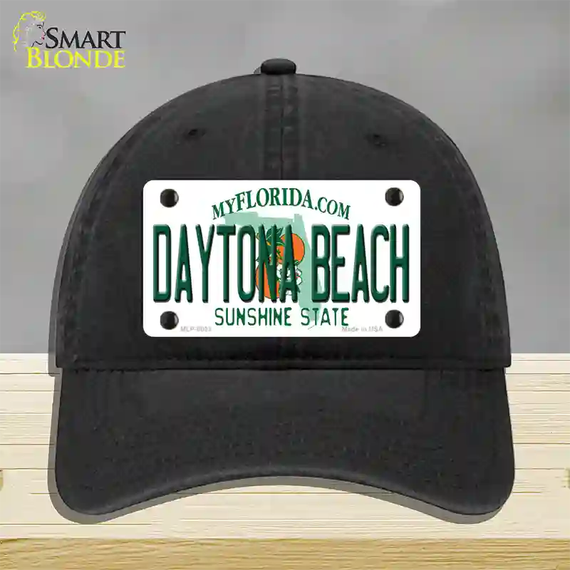 Daytona Beach Florida Novelty License Plate Hat Unconstructed Cotton / Black