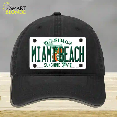 Miami Beach Florida Novelty License Plate Hat Unconstructed Cotton / Black