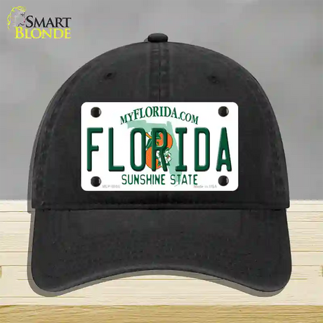 Florida Sunshine State Novelty License Plate Hat Unconstructed Cotton / Black