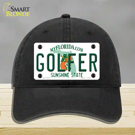 Golfer Florida Novelty License Plate Hat Unconstructed Cotton / Black