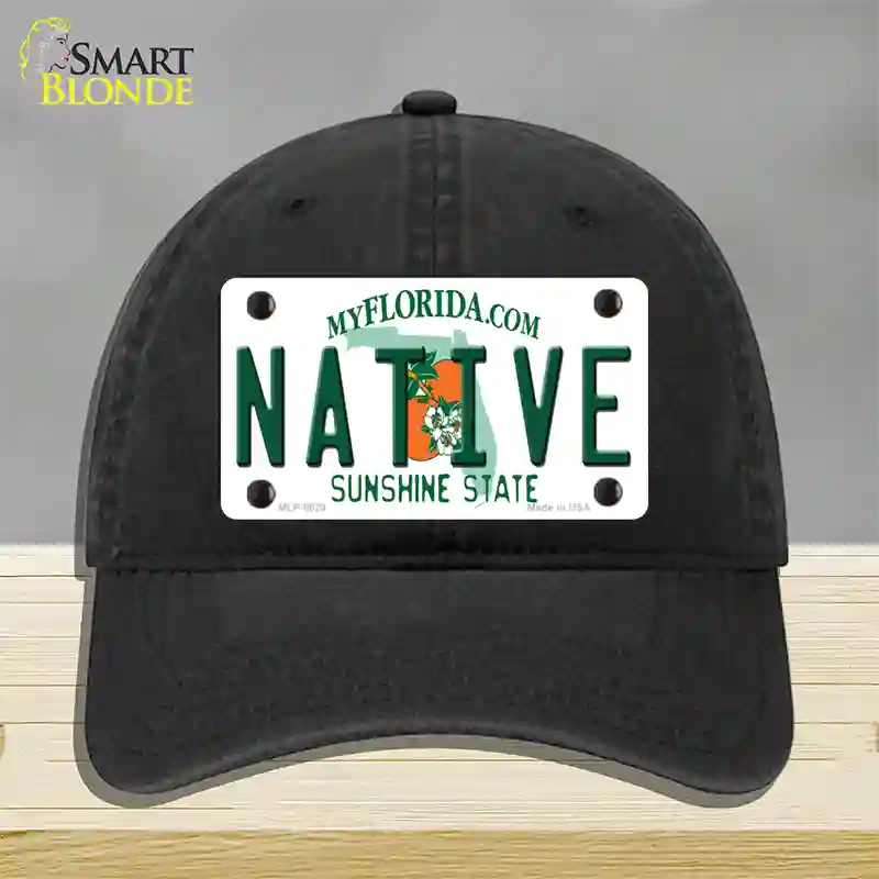 Native Florida Novelty License Plate Hat Unconstructed Cotton / Black