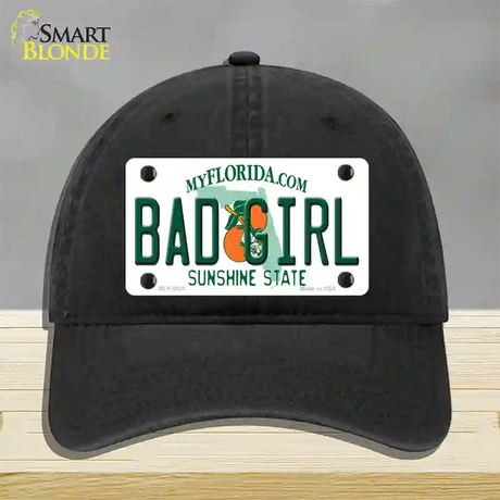 Bad Girl Florida Novelty License Plate Hat Unconstructed Cotton / Black