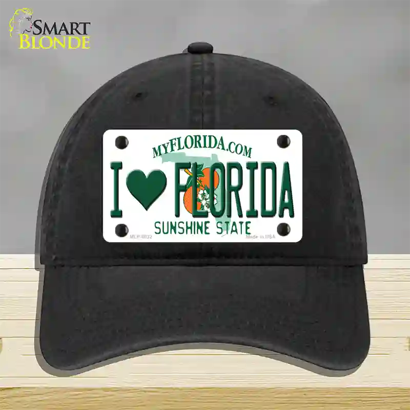 I Love Florida Novelty License Plate Hat Unconstructed Cotton / Black