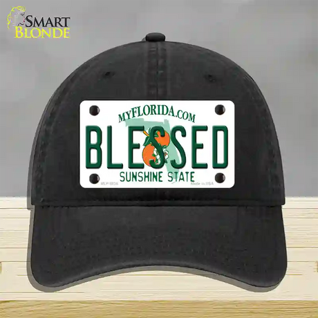 Blessed Florida Novelty License Plate Hat Unconstructed Cotton / Black