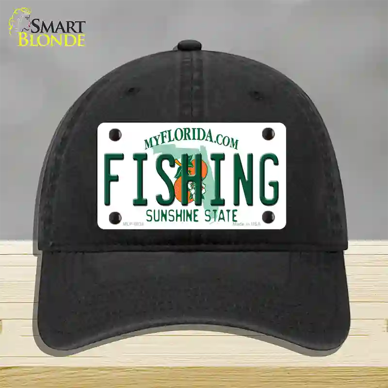 Fishing Florida Novelty License Plate Hat Unconstructed Cotton / Black