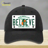 Believe Florida Novelty License Plate Hat Unconstructed Cotton / Black