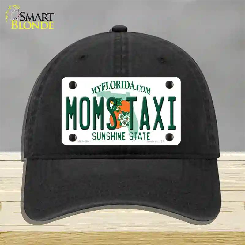 Moms Taxi Florida Novelty License Plate Hat Unconstructed Cotton / Black