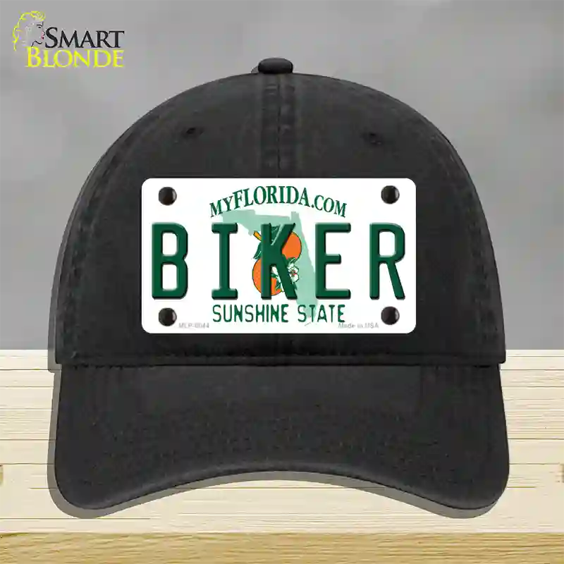 Biker Florida Novelty License Plate Hat Unconstructed Cotton / Black