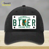 Biker Florida Novelty License Plate Hat Unconstructed Cotton / Black